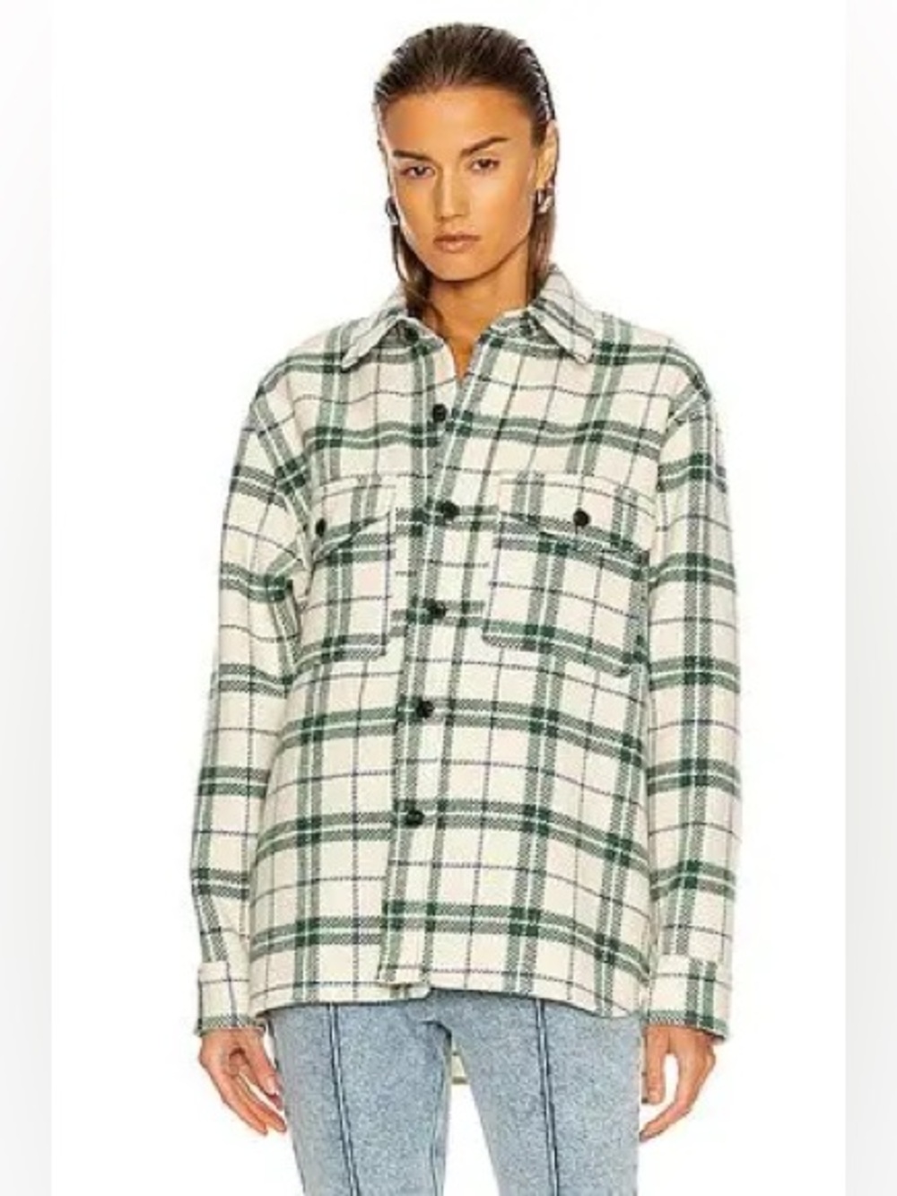 Isabel Marant Green and Cream Plaid Button-Down Shirt